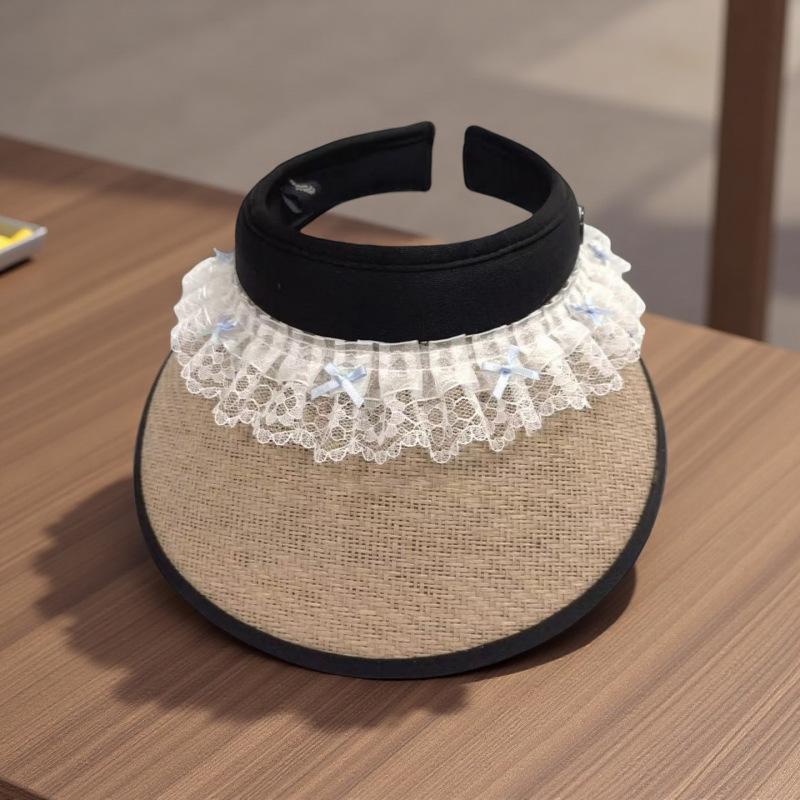 Sun hat summer women's sun protection lace bow empty top hat vinyl eaves sun protection sun hat travel