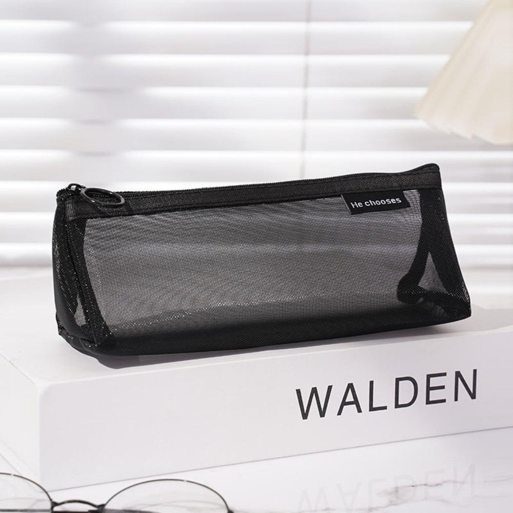 Nylon Mesh Pencil Case Solid Color Storage Bag Stylish Cosmetic Bag Student