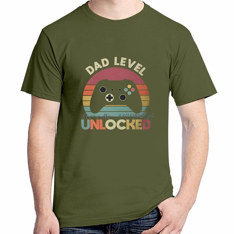 Fathers Day Daddy Grandpa Unisex Tshirt Dad Level Unlocked Retro New Dads Fashion Cotton Tshirt Streetwear Hipster Tees Tops