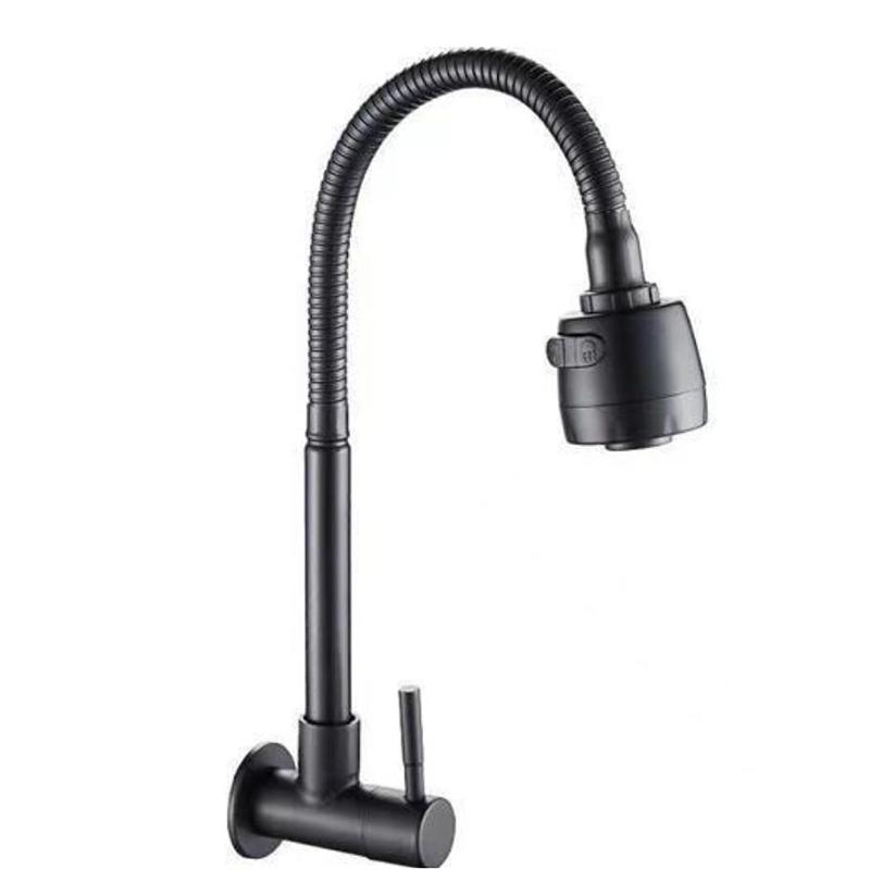 Stainless Steel Black Wall-Mounted Faucet,Sink Flexible Hose Cold Water Two Modes Tap