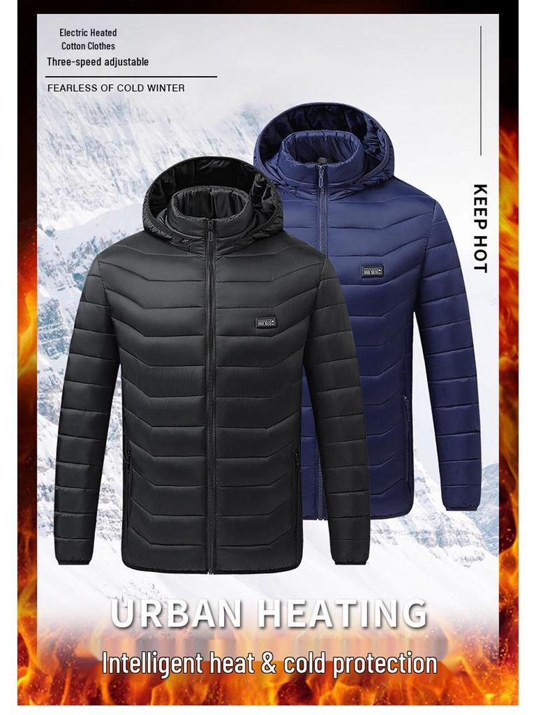 USB Heated Cotton Coat with Four-Zone Heating for Autumn and Winter