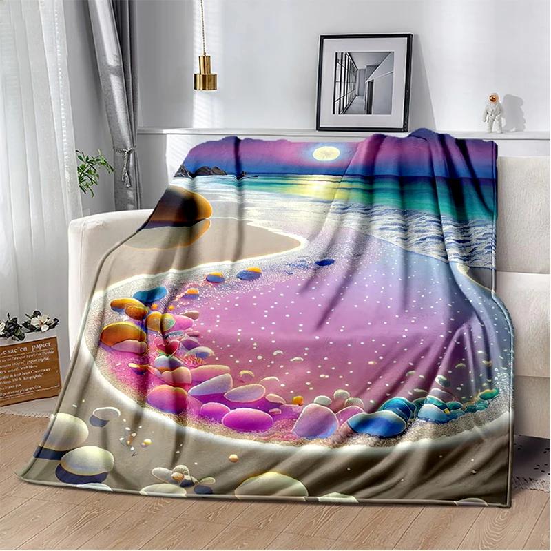 2025 New Style Beauty Colorful Pebble Road Beach Stone Scenery Blanket,Soft Throw Blanket for Home Bedroom Bed Sofa Cover Kids