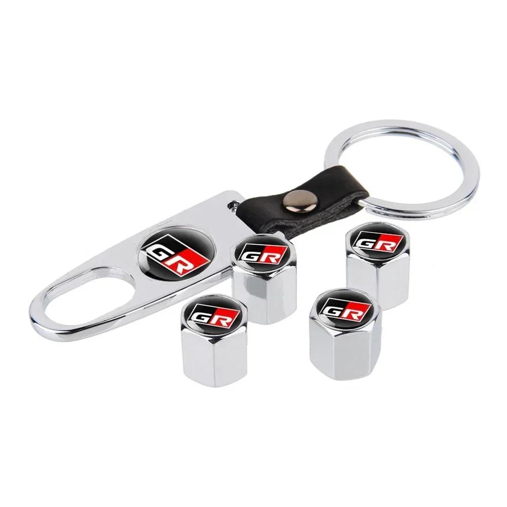 Caps with Keychain Car Wheel Tire Valve For Toyota GR Sport Gazoo Corolla Land Highlander Cruiser Aqua Prius Rav4 Yaris Hilux