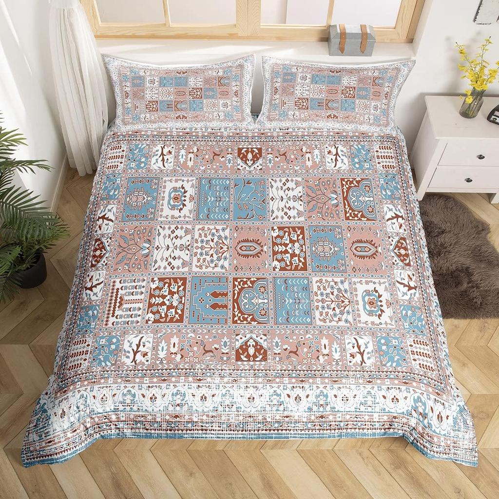 Винтажный цветочный значок Пододеяльник Размер Queen King Комплект постельного белья Мандала Богемный Пейсли Наволочка Легкий Мягкий Комплект из 3 предметов