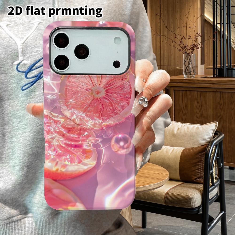 Phone Case: 2D flat suitable for iPhone 18 17 16 15 14 13 Pro film protective case, couple style, grapefruit slice, Christmas and Halloween holiday gi