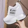 Women's Ankle Boots 2025 Spring Leather Chunky Shoes Woman Platform Height Increased Sneakers 10CM Thick Sole Wedges White Boots
