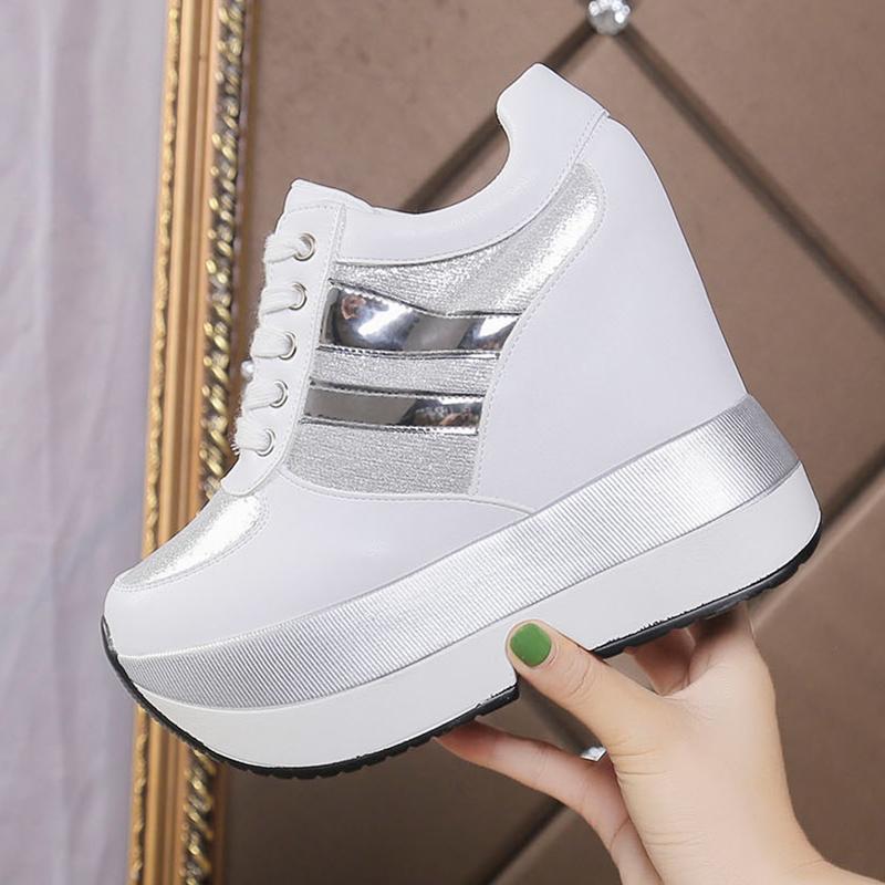 Women's Ankle Boots 2025 Spring Leather Chunky Shoes Woman Platform Height Increased Sneakers 10CM Thick Sole Wedges White Boots