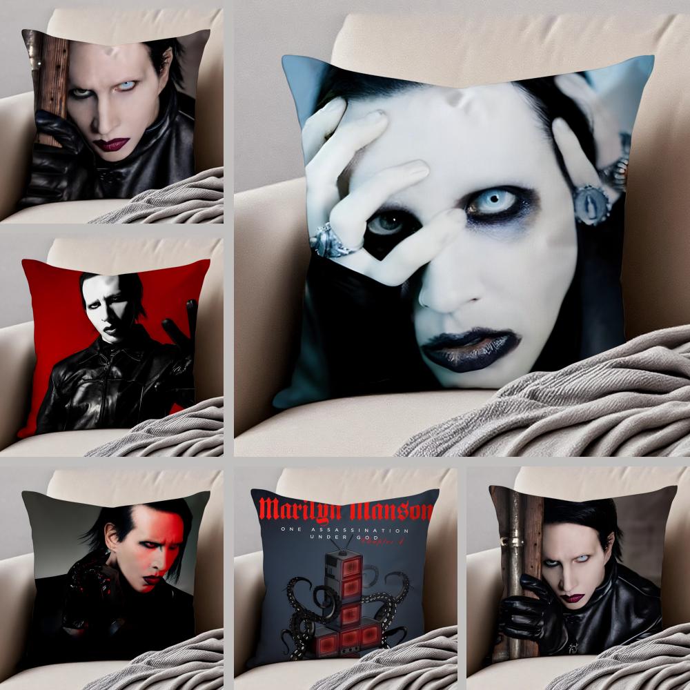 Shock Rock American Singer MMarilyn Manson Cushion Cover Throw Pillow Cover Hidden Button Durable Polyester Chair Cushion
