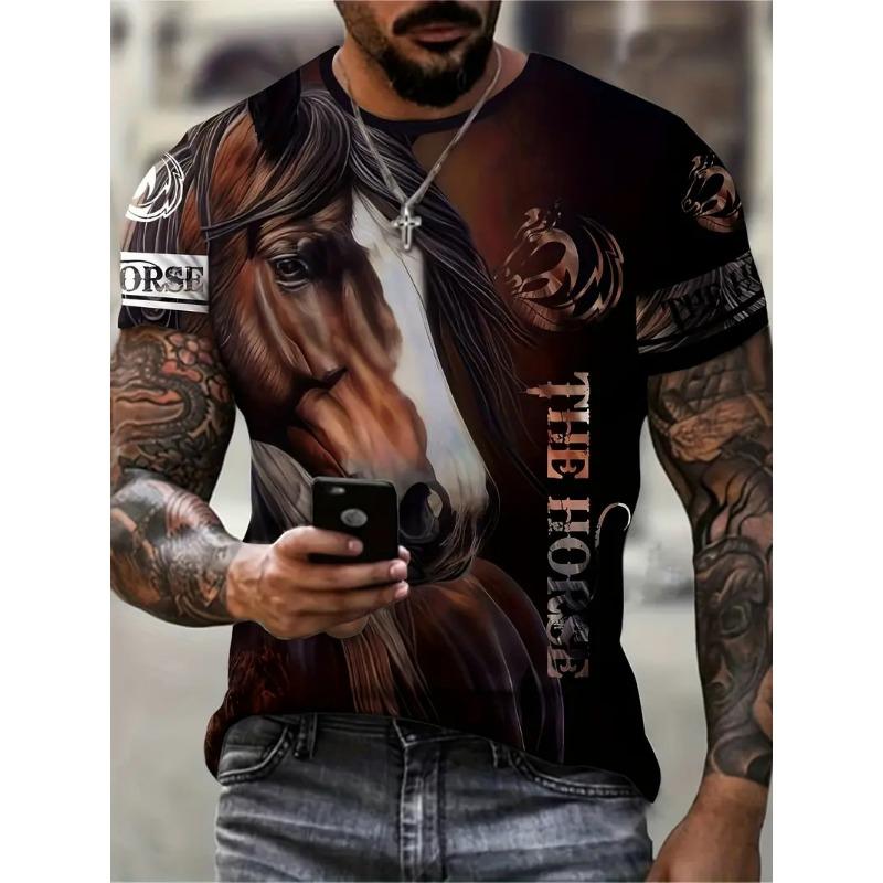Black White Horse Graphic 3d Full Print T-shirt For Men Fashion Short Sleeve Crew Neck Tshirt Casual Summer Oversized Top