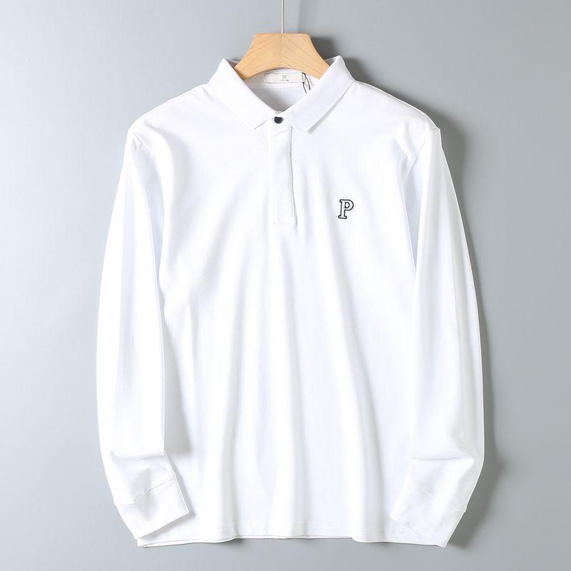 Foreign Trade Surplus Autumn High-Density Pique Cotton Hidden Placket Skin-Friendly Breathable Stretchy Business Casual Long-Sleeve Polo Shirt for Men