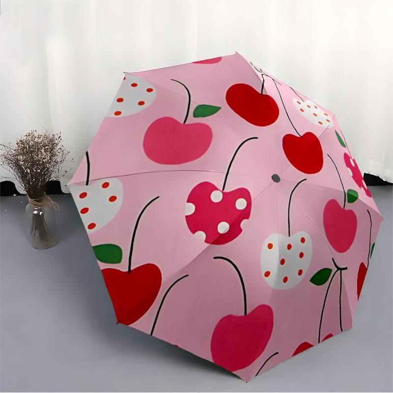 1pc Cherry Pattern Automatic Folding Umbrella - Portable Collapsible Design, 8-Rib Iron Frame, Durable Fabric yy251125149