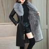 Women's Leather Jacket for Winter Plus Velvet Warm Slim Big Fur Collar Long Leather Coat Female Outerwear