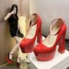 Мода Супер Большие Горячая Распродажа Вечеринка Диско Танцевальные Туфли Женские Платформа Супер Высокий Массивный Каблук Перекрестный Ремешок Туфли