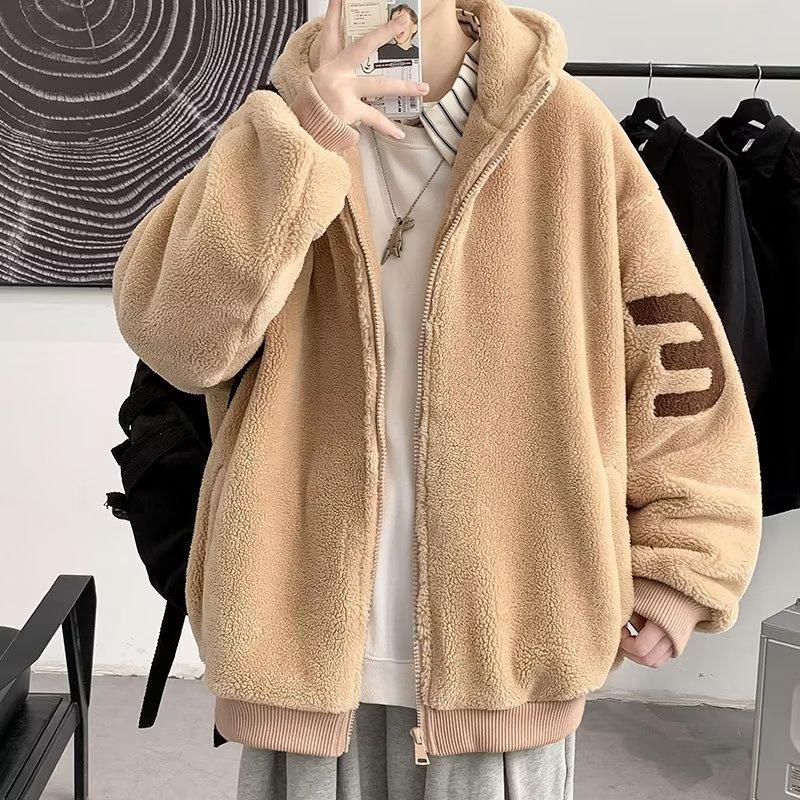Men's Winter Large Size Youthfulness Warm Loose Short Casual Collar with Hood Zip Cardigan Jacket Outdoor Sports Tops