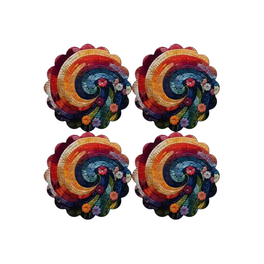 35cm Floral Print Linen Placemats 2D Printed Coaster Table Mats Bohemian Style Placemats  Kitchen