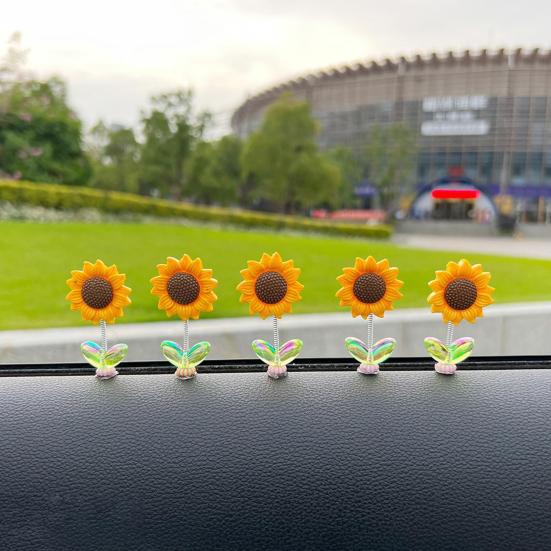 5/8/10Pcs Sunflower Decoration Car Ornament Realistic Looking Mini Size Easy To Install Spring-loaded