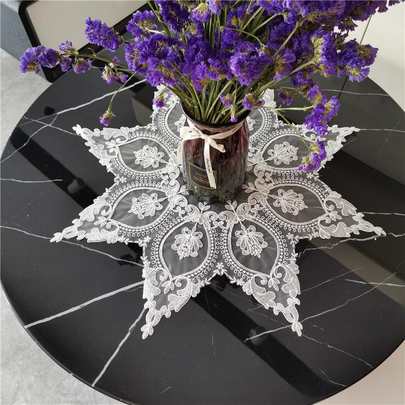 European Octagonal Lace Embroidery Chic Tablecloth Coaster Balcony Bedroom Small Round Table Cloth Mat Party Banquet Decoration