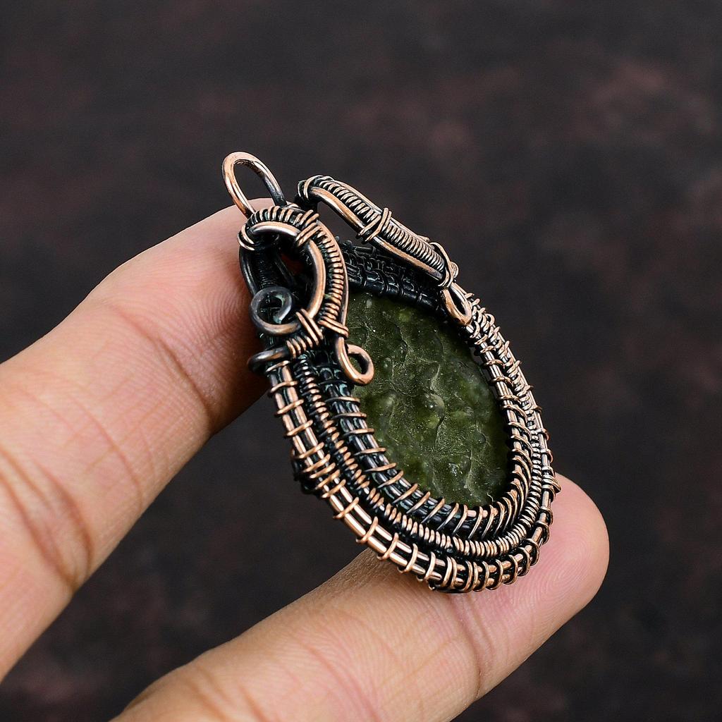 Moldavite Copper Pendant Copper Wire Wrapped Pendants Gemstone Pendant For Gift Wire Wrap Jewelry Handmade Pendant Moldavite Copper Jewelry
