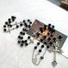 Ретро Длинная на Крест Подвеска Ожерелье Черный Хрусталь Розарий Религиозные Украшения