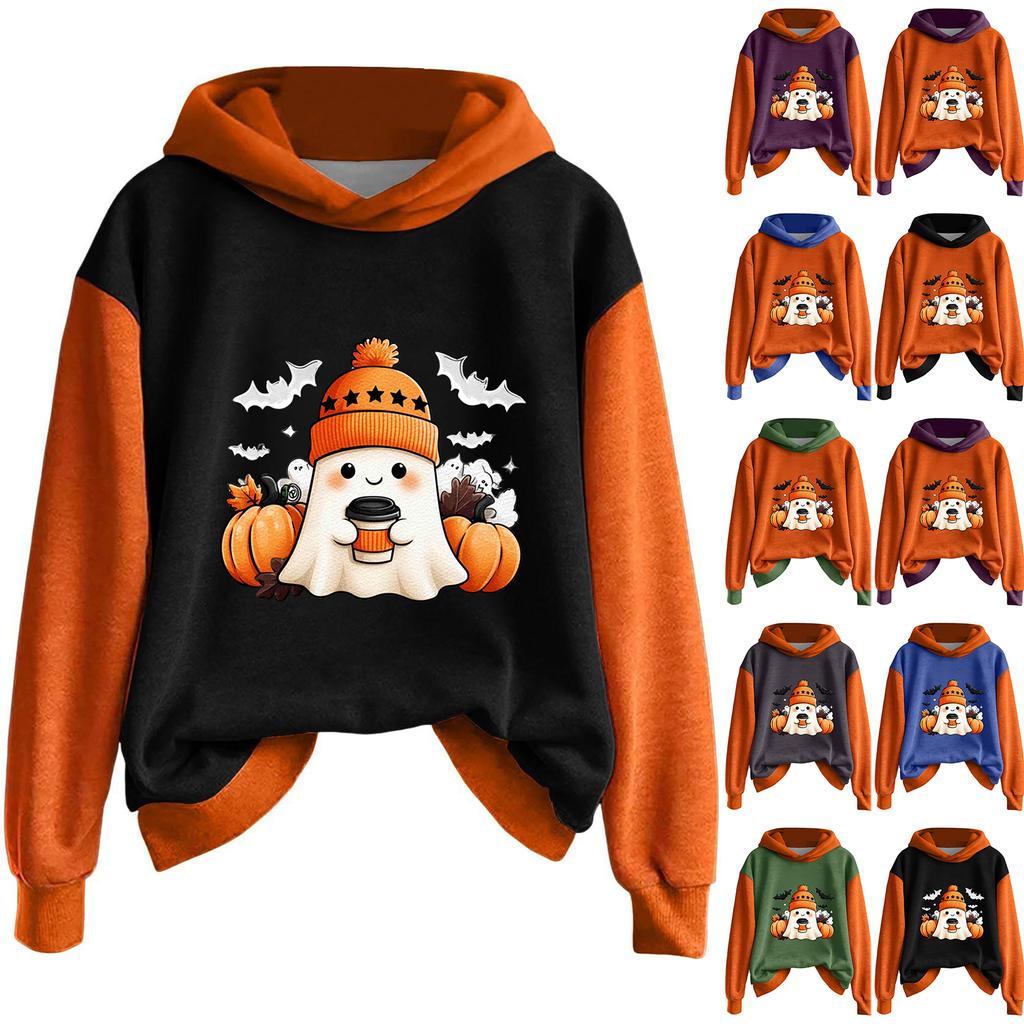 Женская повседневная модная толстовка с капюшоном и длинными рукавами с принтом на Хэллоуин