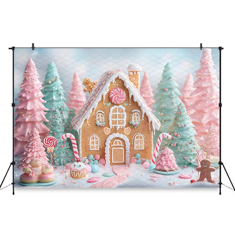 Mocsicka Christmas House Background For Photography Baby Kid Cake Crush Tree Backdrop Gifts Outdoor Dessert Decors Studio Banner