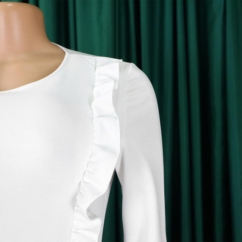 YYFS Женская мода весна осень однотонный принт с длинным рукавом и круглым вырезом с высокой талией повседневные платья