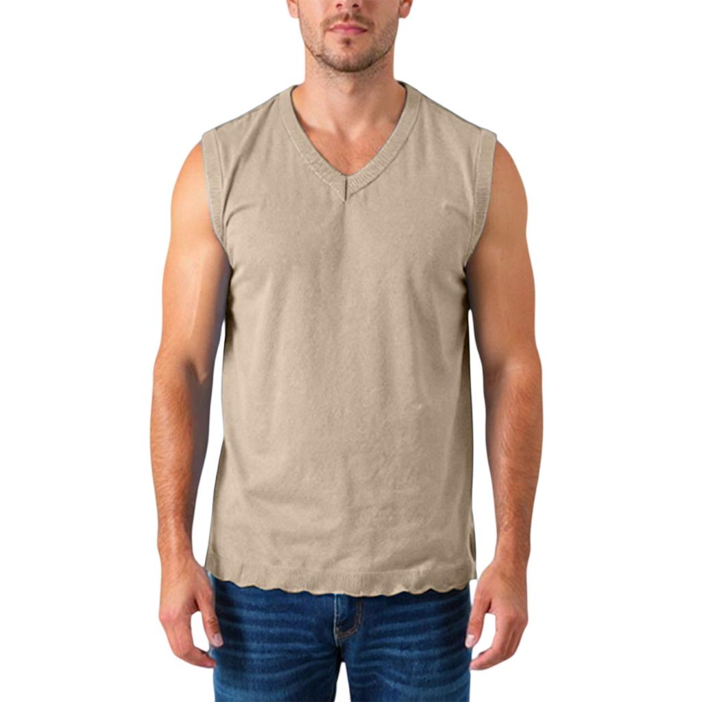 Мужской трикотажный жилет без рукавов с V-образным вырезом, утолщенный