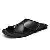 FashionGenuine Leather Mens Sandals Soft-Soled Male Summer Footwear Casual Beach Slippers Breathable Men Slides Leisure Walk Half Drag