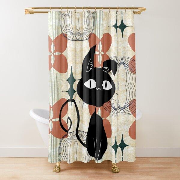 Шторка для душа Mid Century Meow Ретро Атомик Коты Шторка для душа Кити Животное Винтажный Декор Ванной Комнаты Тканевая Шторка С Крючками