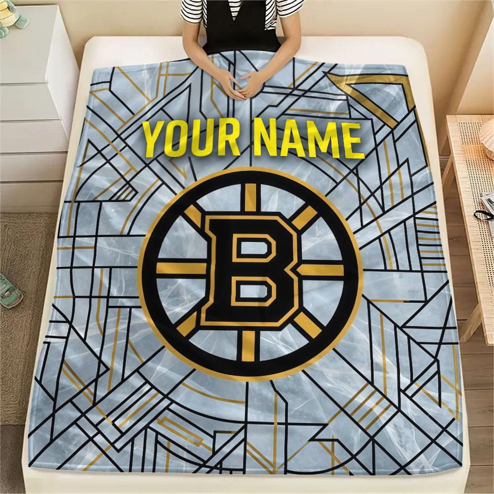 Custom Name,Boston Bruins Printed Flannel Blanket, soft throw for bedroom sofa, washable, Christmas present, great gift.