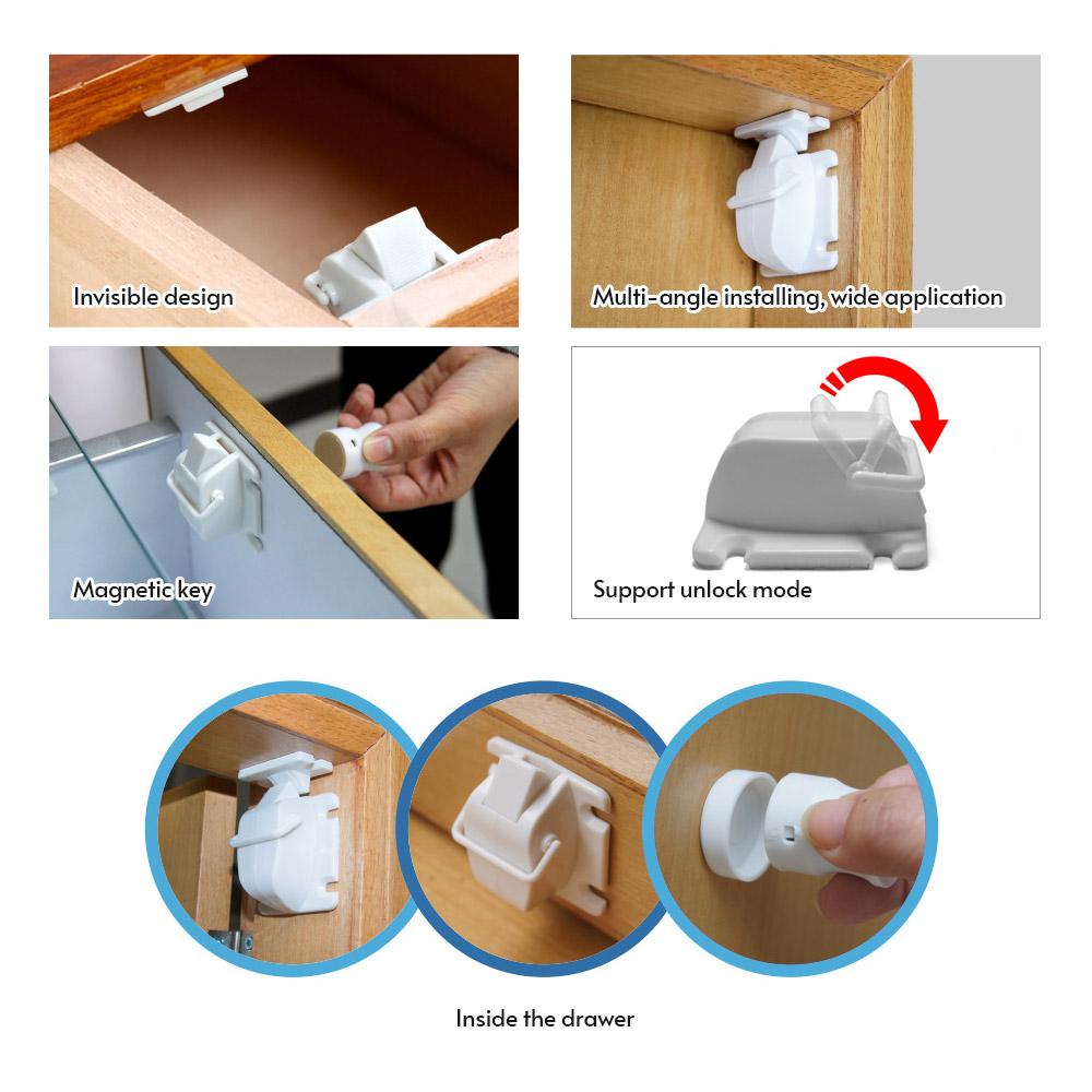 Invisible Child Safety Locks Magnetic Locking System 8 Locks + 2 Key Set for Drawers Cabinets Cupboard Door