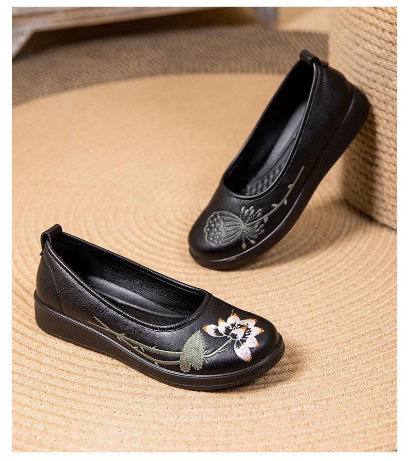 Модные модные туфли-лоферы для мам без застежек, большие размеры 41 42, удобные туфли для балета для женщин 2024 года, мокасины с цветочным принтом в китайском стиле