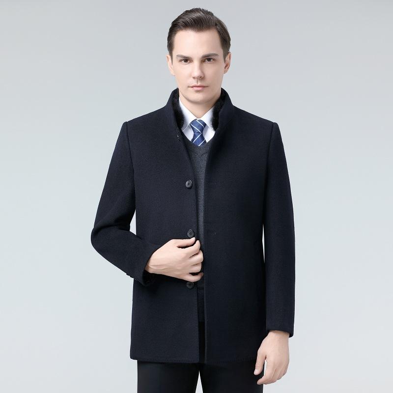 Мужское двухстороннее шерстяное пальто зимнее воротник-стойка съемный пуховик среднего возраста шерстяное шерстяное теплое пальто с воротником из норки