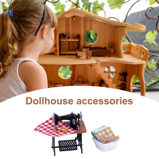 1:12 миниатюрных деревянных швейных машин, набор с нитками, ножницами, аксессуары, декор для кукольного домика, миниатюрная мебель, детские игрушки