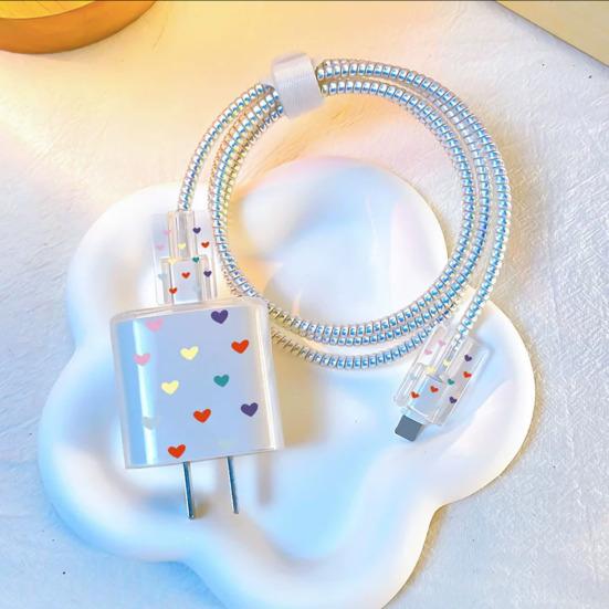 Защитный чехол для кабеля зарядки Love Pattern для зарядного устройства Apple 18/20 Вт, прозрачная защитная веревка, износостойкая всесторонняя защита, аксессуары для телефонов