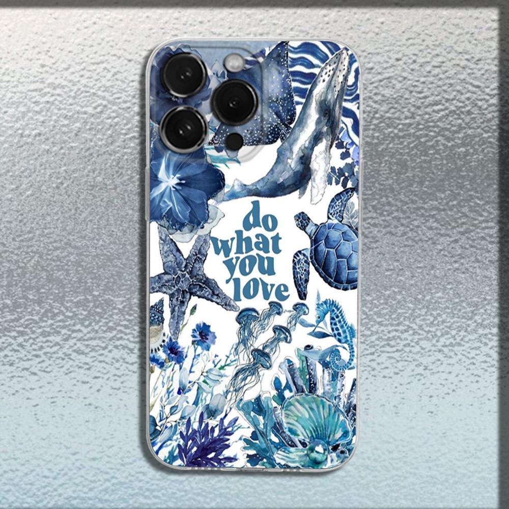 Чехол для телефона с рисунком морской жизни и морской черепахи Для iPhone 16,15,14,13,12,11 Plus,Pro,Max,XR,XS,X,Plus,SE,Mini Прозрачный мягкий чехол