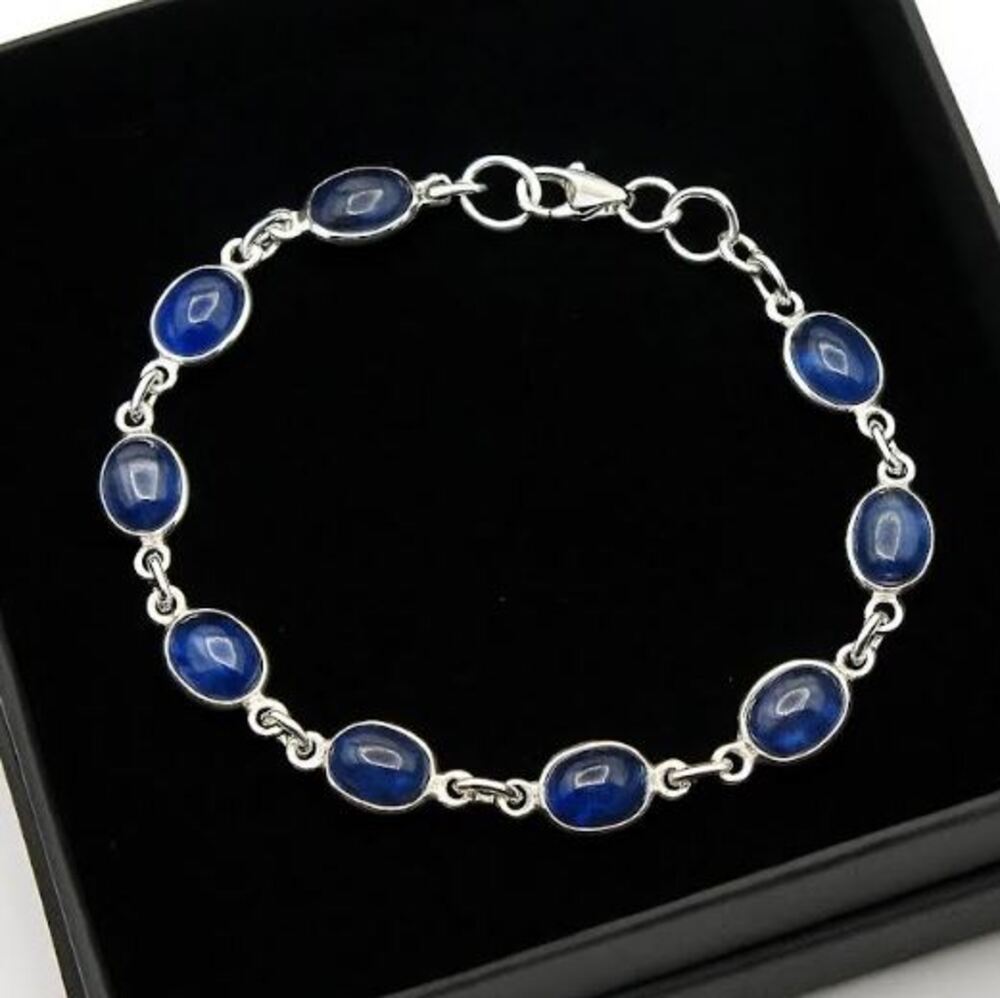 Натуральный Кианит Драгоценный Камень Цельный Стерлинговое Серебро 925 Пробы Теннисный Женский Браслет, Ручной Работы Бохо Браслет, Подарок Для Нее