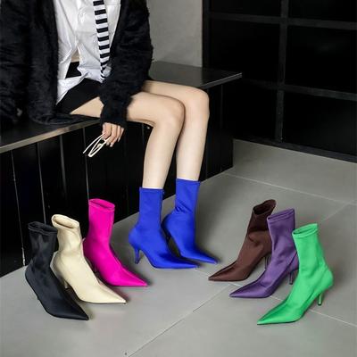 Осенние женские туфли на высоком каблуке, французский острый носок, темпераментный тонкий каблук, короткие ботильоны с ощущением современности, корейские маленькие ботильоны до щиколотки, тонкие фиолетовые ботинки