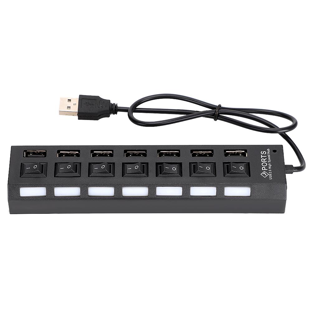 7-портовый USB-хаб Док-станция Черный 480 Мбит/с с переключателем для защиты от перегрузки по току 7 портов Черный
