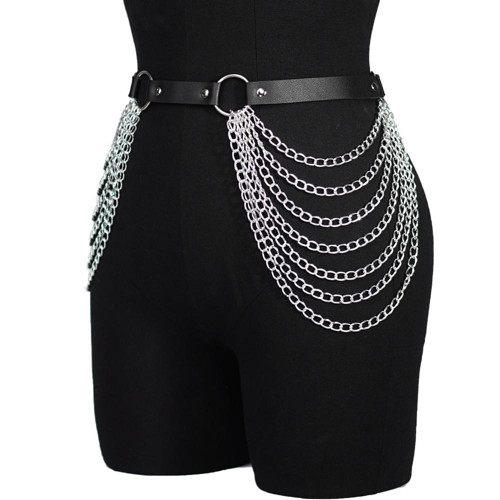 Портупея для ног женская сексуальная кожаная подвязка на бедро с цепочкой готическая экзотическая аксессуары для костюма модный кожаный пояс на талию