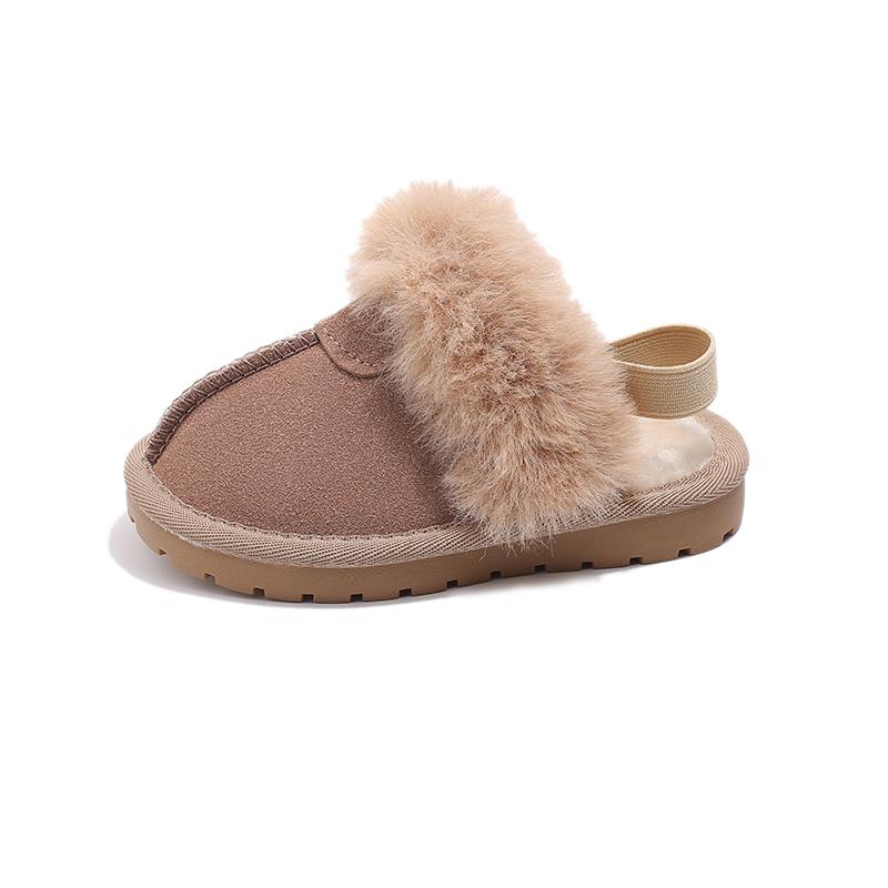 Children Warm Cotton Slippers Korean Style Boys Casual Shoes Simple Round-toe Girls Elastic Band Flats Shoes Winter 2024 New