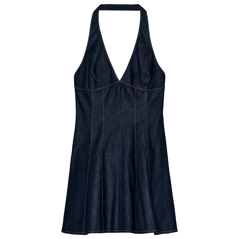 Zaprha 2025 New A Word Waist Hugging Neck Collar Cotton Denim Denim Sling Short Dress 6929086