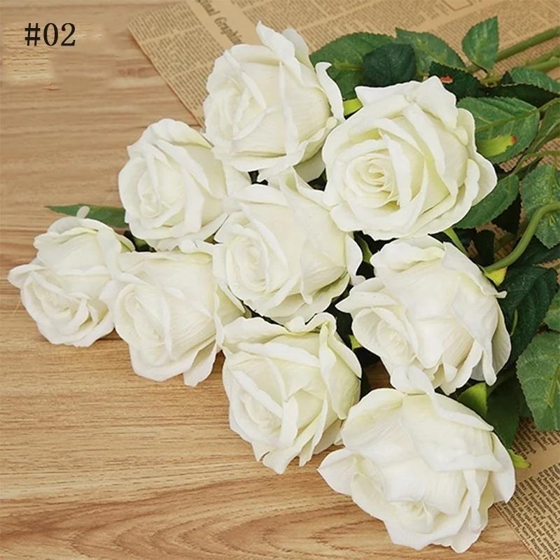 1 шт. Домашний декор Искусственные поддельные розы Фланелевый цветок Свадебный букет Свадебная вечеринка Розы Шелковые цветы Пучки Поддельные цветы Букет