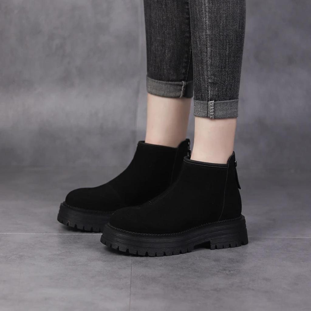Short Fleece Martin Boots Frosted Winter Snow Boots Women's British Chelsea Boots Vintage 2024 Thick Bottom
