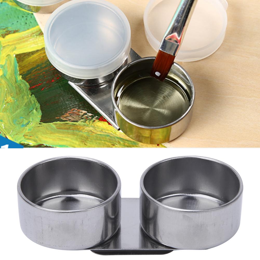 Double Stainless Steel Art Pallete Clip Pot Large Oil Painting Container with Lid