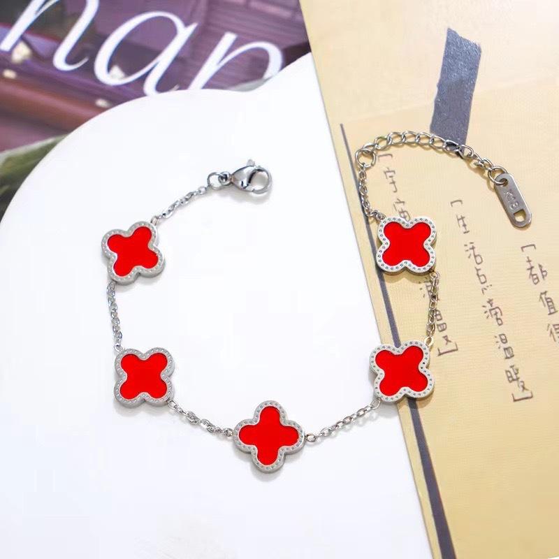 Браслет из 18-каратного золота двусторонний «Счастливый четырехлистный клевер» Пятицветный «Удача» Фритиллярия Четырехлистный клевер Женский браслет