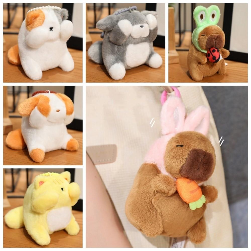 Animal Shy Cat Dog Keychain Funny Plush Doll Pendant Capybara Plush Pendant  Kid Boys