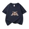 Kids Cotton T Shirt Peeking British Blue Cat Pattern Print Crew Neck Short Sleeve Tee Casual Breathable Boys Girls Summer Tops