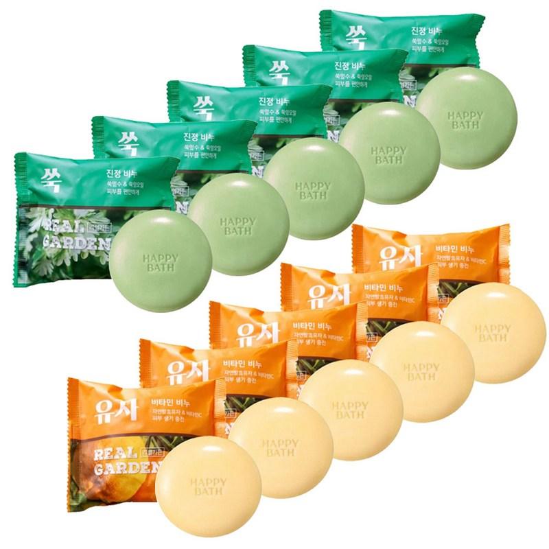 Happy Bath Real Garden Mugwort Soap 90g 5 pcs + Yuzu Soap 90g 5 pcs