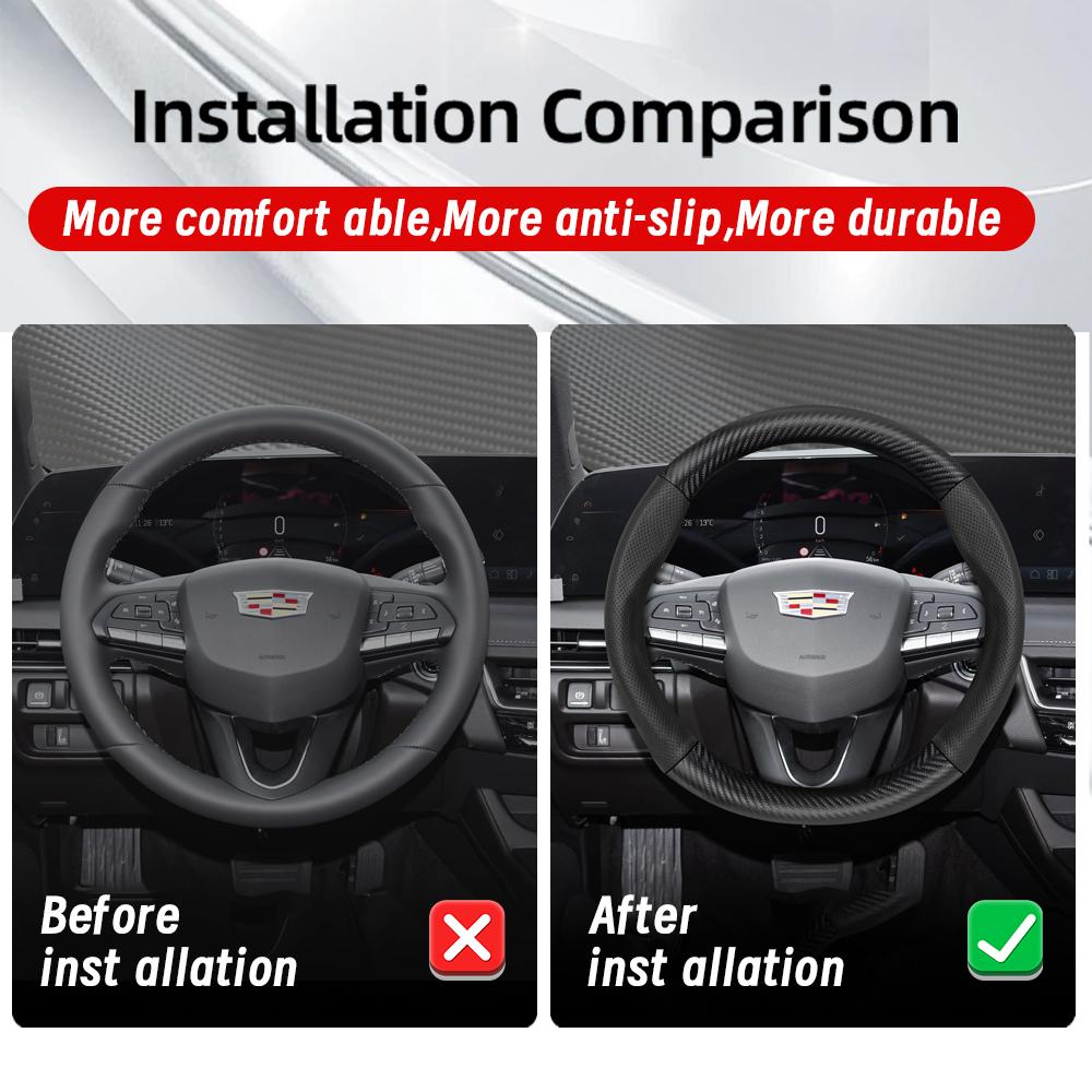 AABHX1 Suitable for Cadillac Breathable Hole Leather Matte Carbon Fiber Texture Steering Wheel Cover Suitable for Cts 2013 Ct4 Carbon Interior Ct5